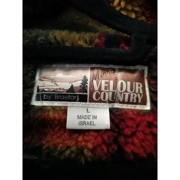 3235) Vintage Braetan Micro Velour Fleece Plaid Zip Front Berber Coat Large - Picture 9 of 11